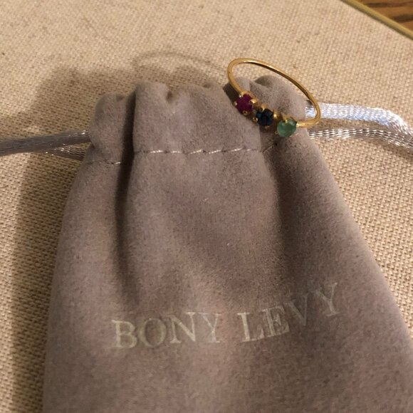 Bony Levy Gold 3 Stone Stackable Ring - Picture 1 of 6